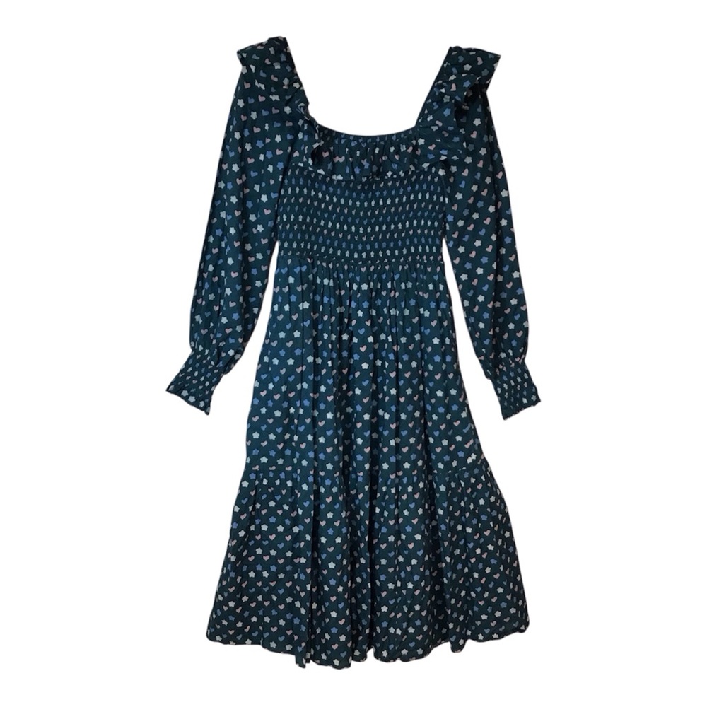 Ophelia & Indigo x Rondel Irma  Dress S Hearts Smocked Square Neck Boho Cotton
